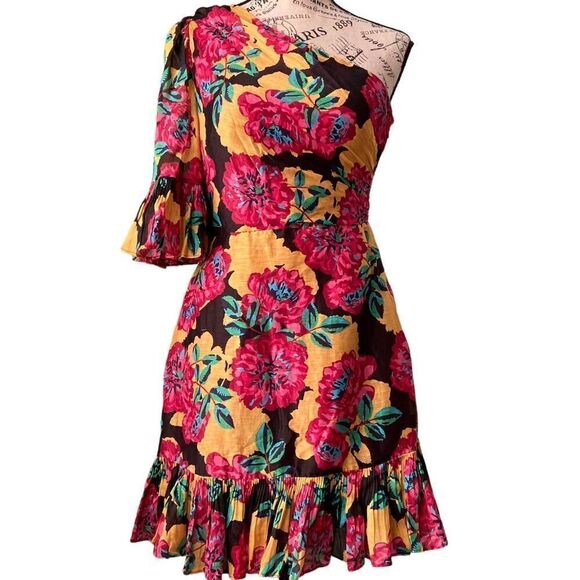 NEW La Maison Talulah One Shoulder Floral Ruffled Mini Dress in Size Small - Picture 2 of 10